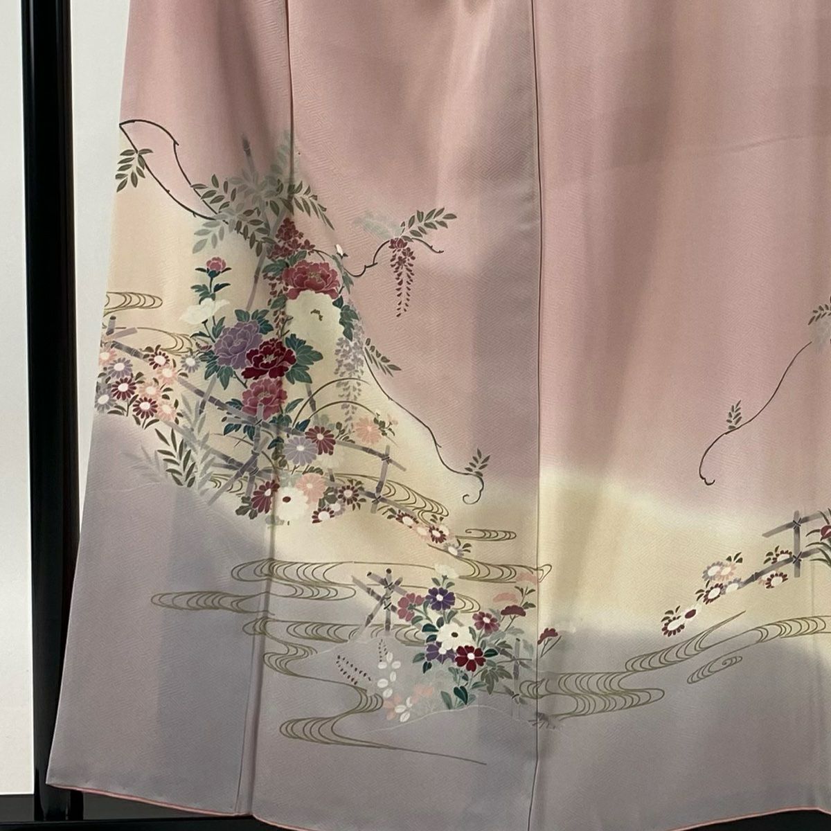【庫存清倉】訪問服 身長157.5cm 袖長64cm M 雙層 牡丹 流水 金彩裝飾 漸層 粉紅 純蠶絲 優品級