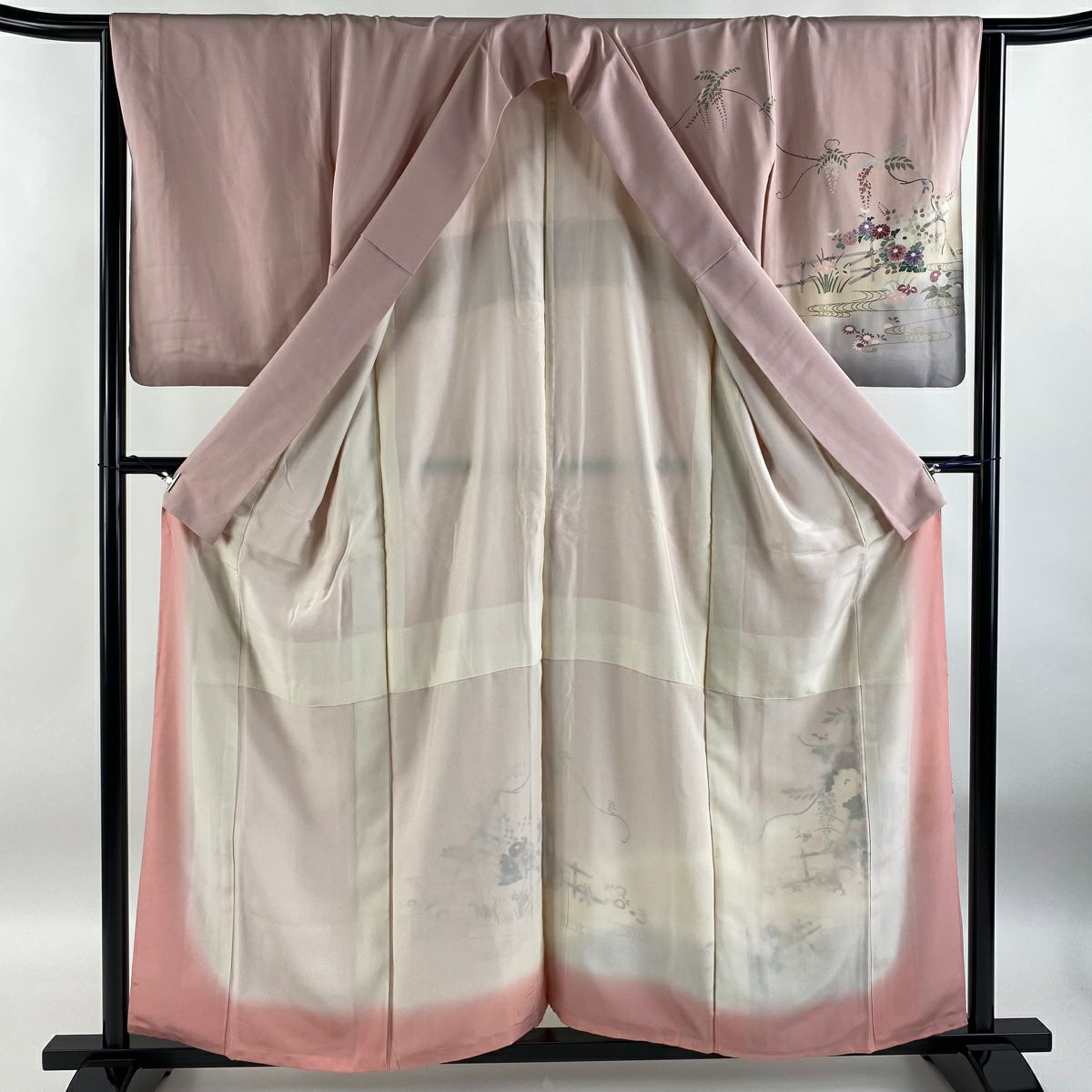 【庫存清倉】訪問服 身長157.5cm 袖長64cm M 雙層 牡丹 流水 金彩裝飾 漸層 粉紅 純蠶絲 優品級