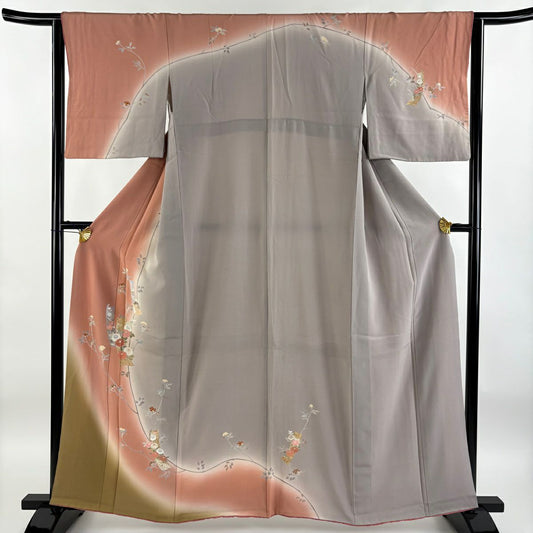 【庫存清倉】訪問服 身長160cm 袖長64cm M 雙層 菊花花 短冊 金銀彩 漸層 粉色 純蠶絲 優品級