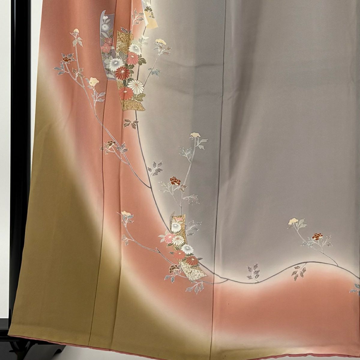 【庫存清倉】訪問服 身長160cm 袖長64cm M 雙層 菊花花 短冊 金銀彩 漸層 粉色 純蠶絲 優品級