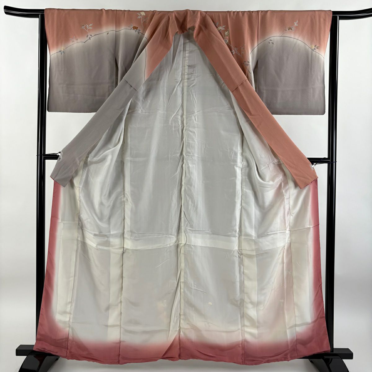 【庫存清倉】訪問服 身長160cm 袖長64cm M 雙層 菊花花 短冊 金銀彩 漸層 粉色 純蠶絲 優品級