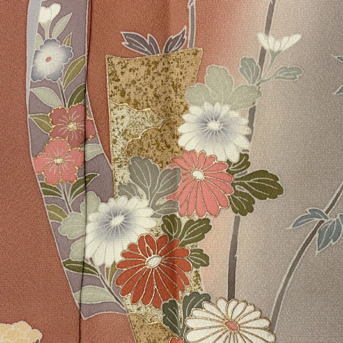 【庫存清倉】訪問服 身長160cm 袖長64cm M 雙層 菊花花 短冊 金銀彩 漸層 粉色 純蠶絲 優品級