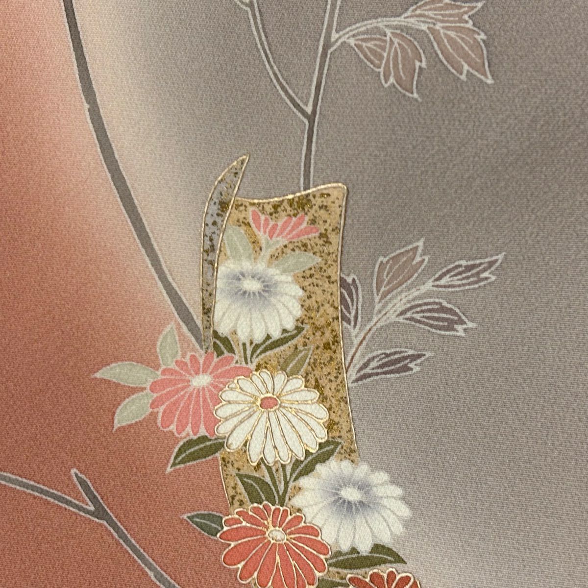 【庫存清倉】訪問服 身長160cm 袖長64cm M 雙層 菊花花 短冊 金銀彩 漸層 粉色 純蠶絲 優品級