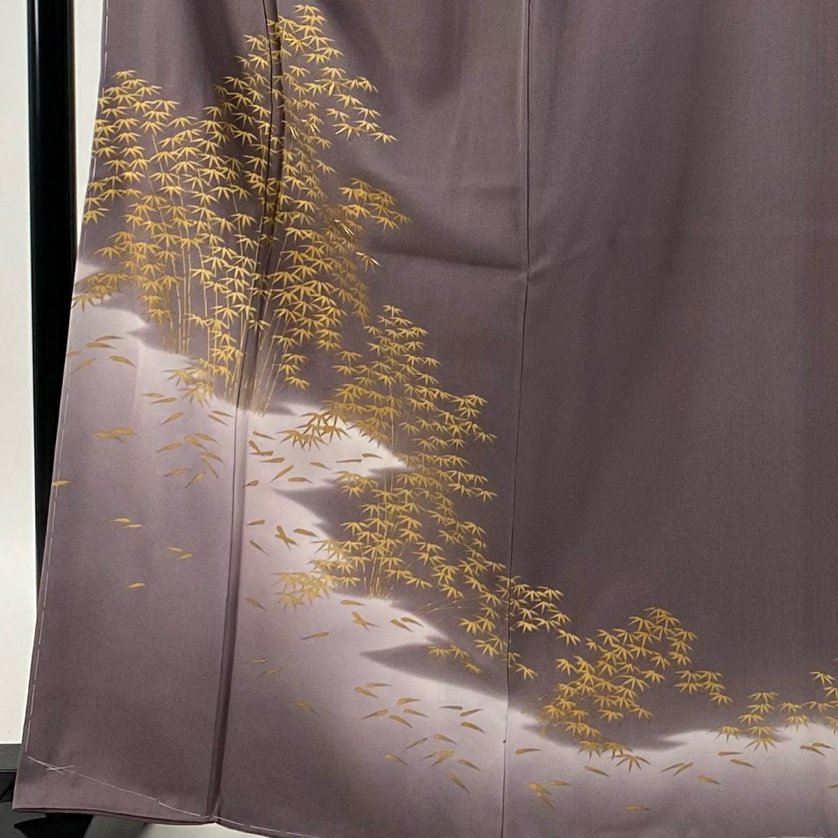 【庫存清倉】 付下 身長164cm 袖長64cm M 雙層 竹子林 霞 金銀彩 灰紫 純蠶絲 優品級 一個紋