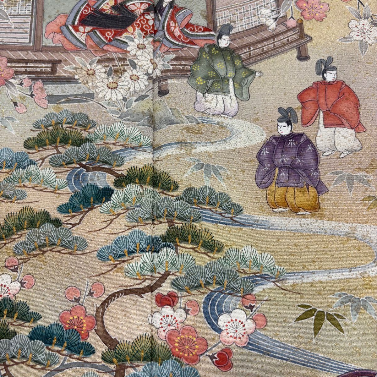 【庫存清倉】 留袖禮服禮服 身長151cm 袖長63cm S 雙層 落款有 御所風景 松樹竹子梅花 金銀彩 灰色 純蠶絲 優品級 三個紋