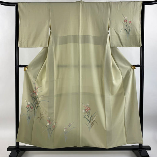 【庫存清倉】 付下 身長155cm 袖長64cm M 雙層 落款 草花紋紋 漸層 抹茶 純蠶絲 優品級