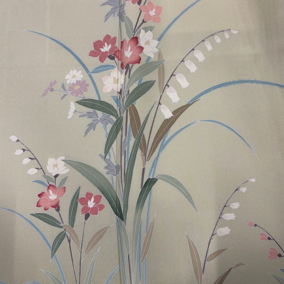 【庫存清倉】 付下 身長155cm 袖長64cm M 雙層 落款 草花紋紋 漸層 抹茶 純蠶絲 優品級