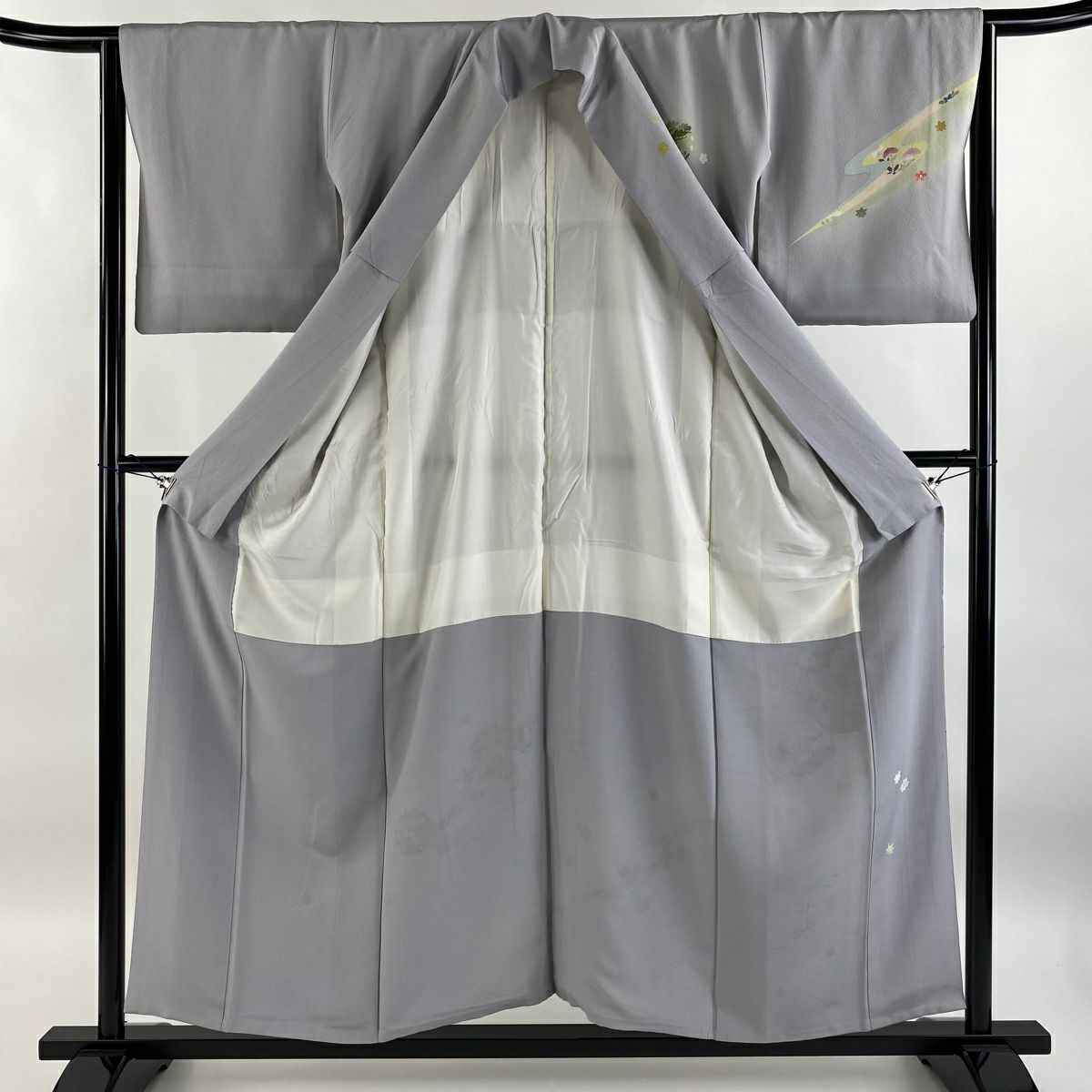 【庫存清倉】訪問服 身長155cm 袖長64cm M 雙層 花丸紋 草花紋紋 金絲 漸層 灰色 純蠶絲 優品級
