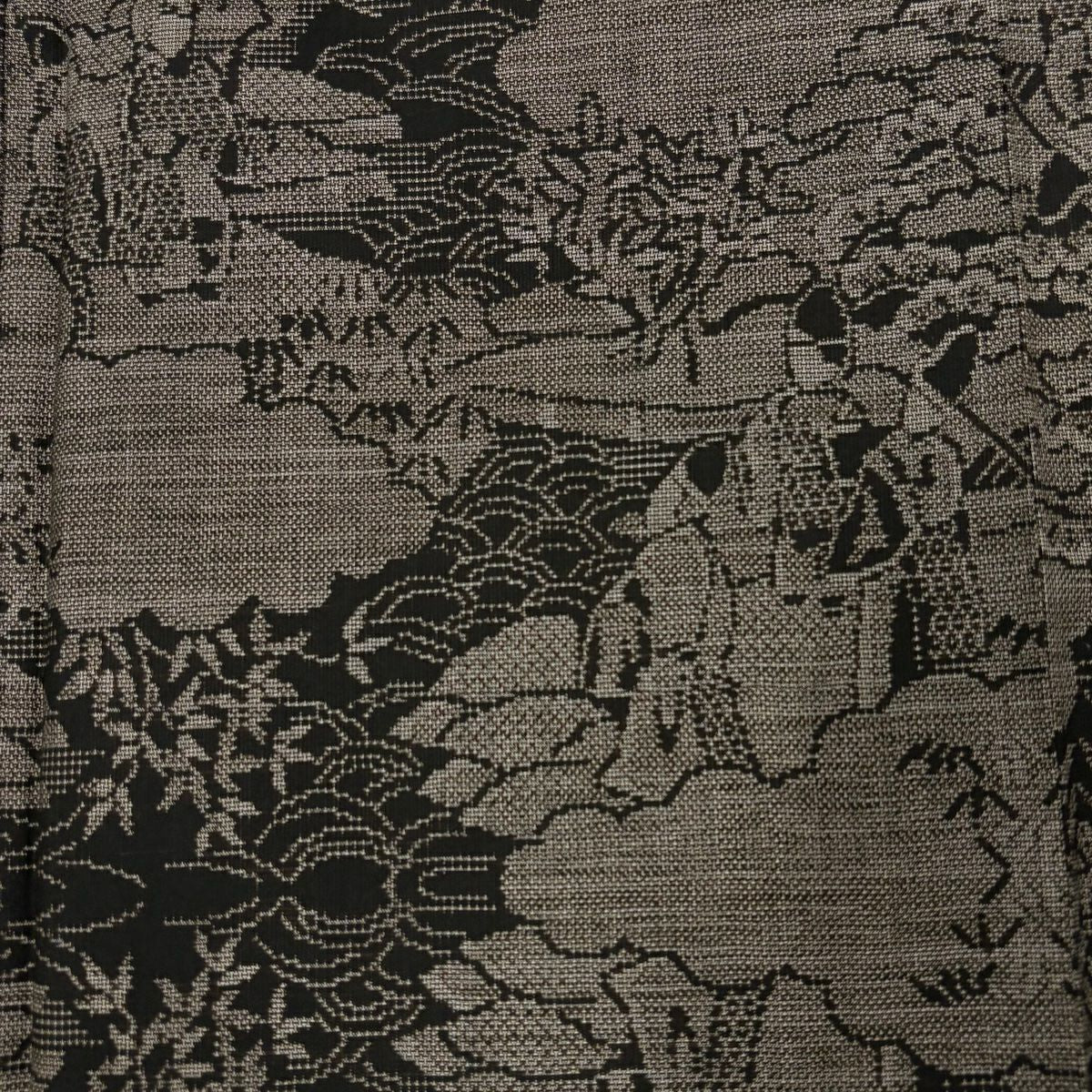 【庫存清倉】 紬織 身長166.5cm 袖長66cm M 雙層 雲紋 人物 焦茶 純蠶絲 美品 秀品級