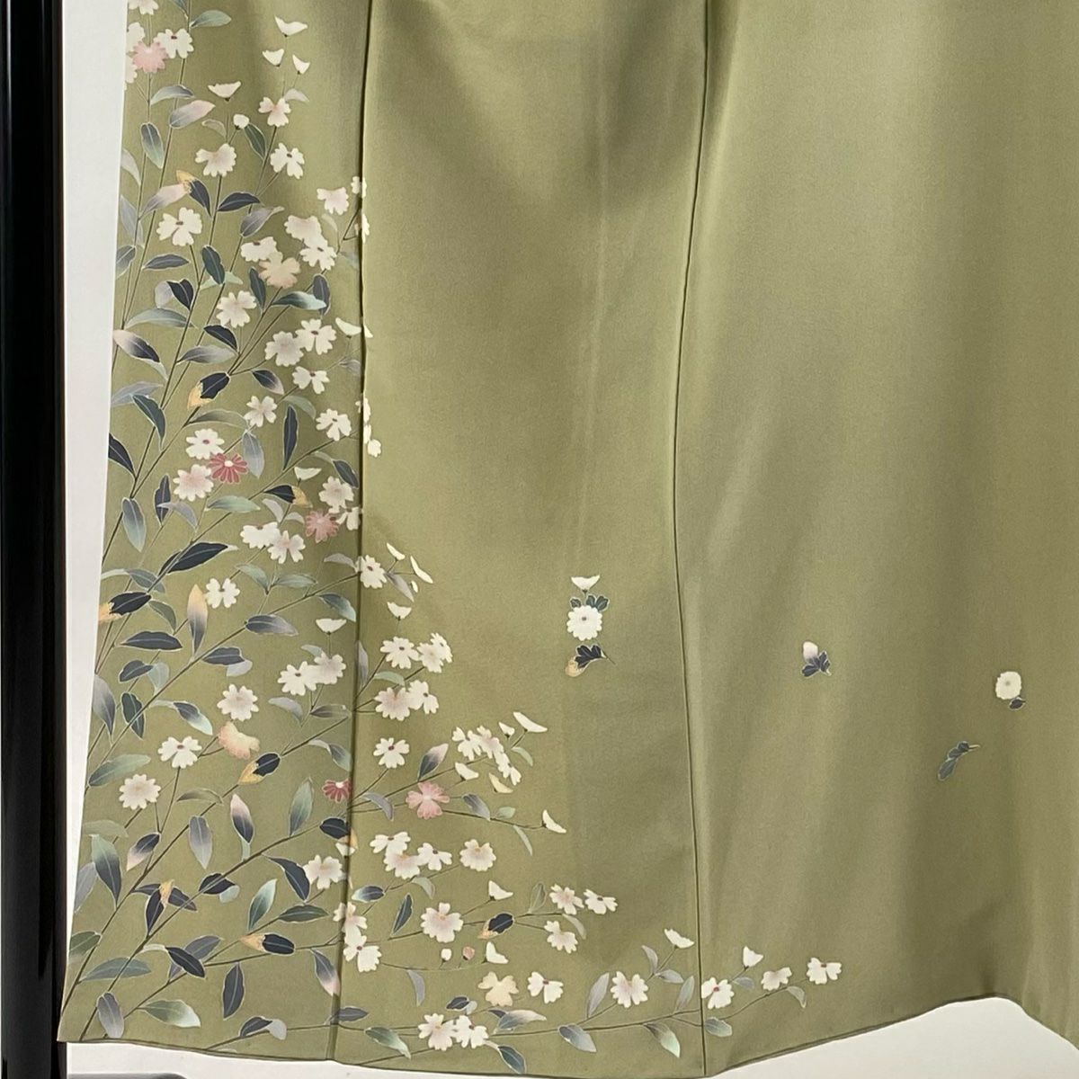 【庫存清倉】 付下 身長151cm 袖長61.5cm S 雙層 落款 草花紋 灰綠 純蠶絲 美品 秀品級