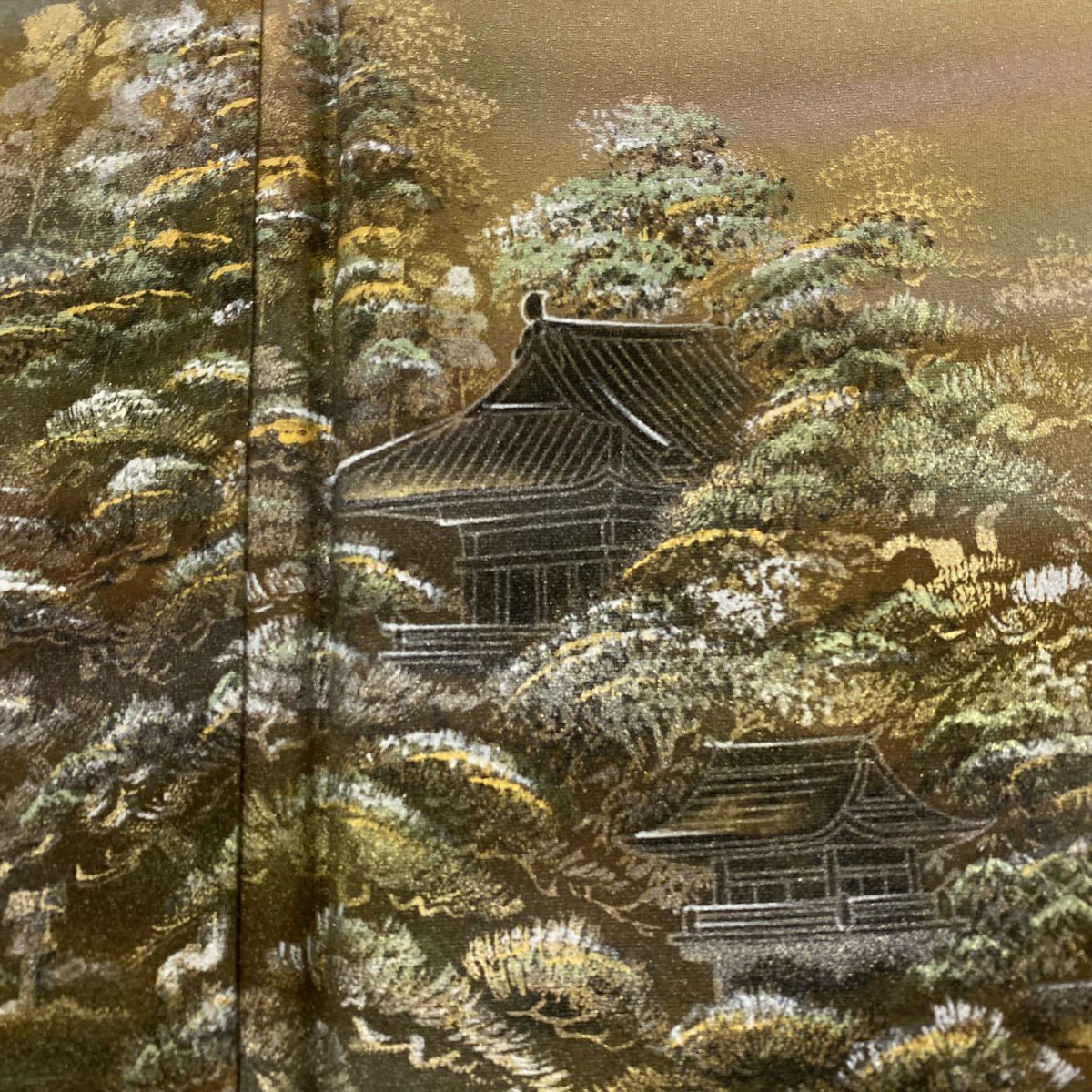 【庫存清倉】 付下 身長156.5cm 袖長64cm M 雙層 風景 樹木 金銀彩 漸層 灰茶 純蠶絲 美品 秀品級