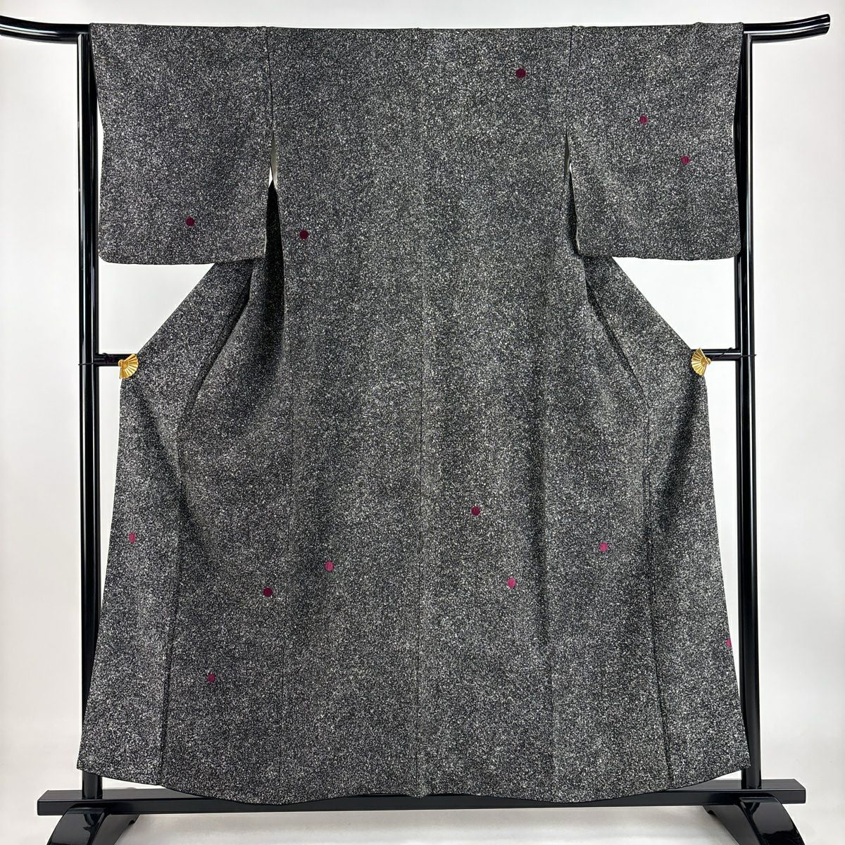 【庫存清倉】 付下 身長156.5cm 袖長64.5cm M 雙層 幾何刺繡 黑灰 純蠶絲 優品級