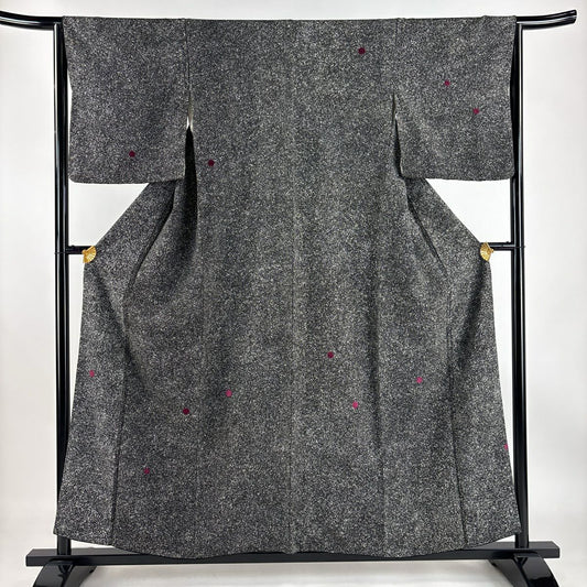 【庫存清倉】 付下 身長156.5cm 袖長64.5cm M 雙層 幾何刺繡 黑灰 純蠶絲 優品級