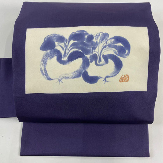【庫存清倉】 名古屋帶 優質品 生物 紫 純蠶絲