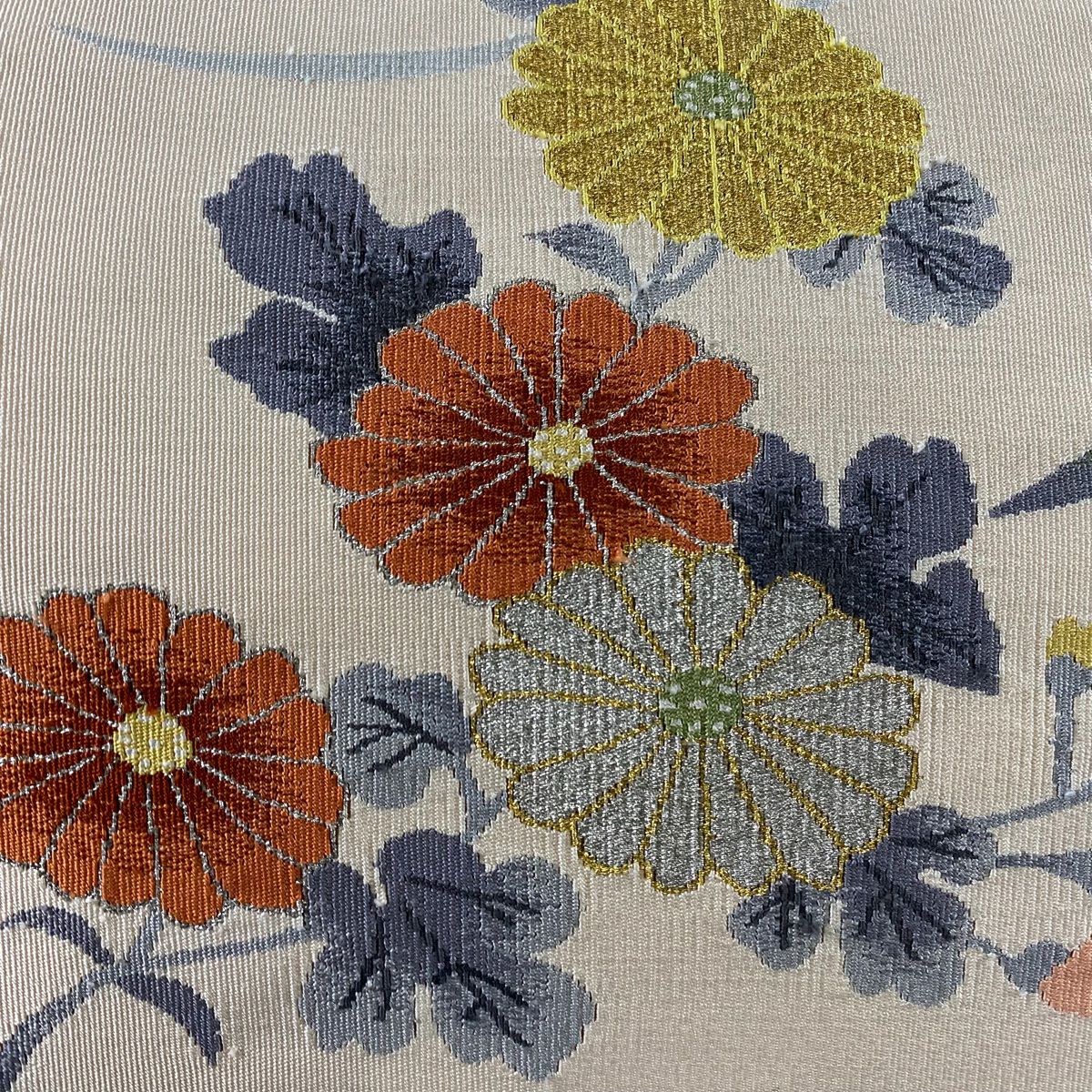 【庫存清倉】 名古屋帶 優品級 隧道仕立 菊花花 竹子葉 金銀線 淺粉色 純蠶絲