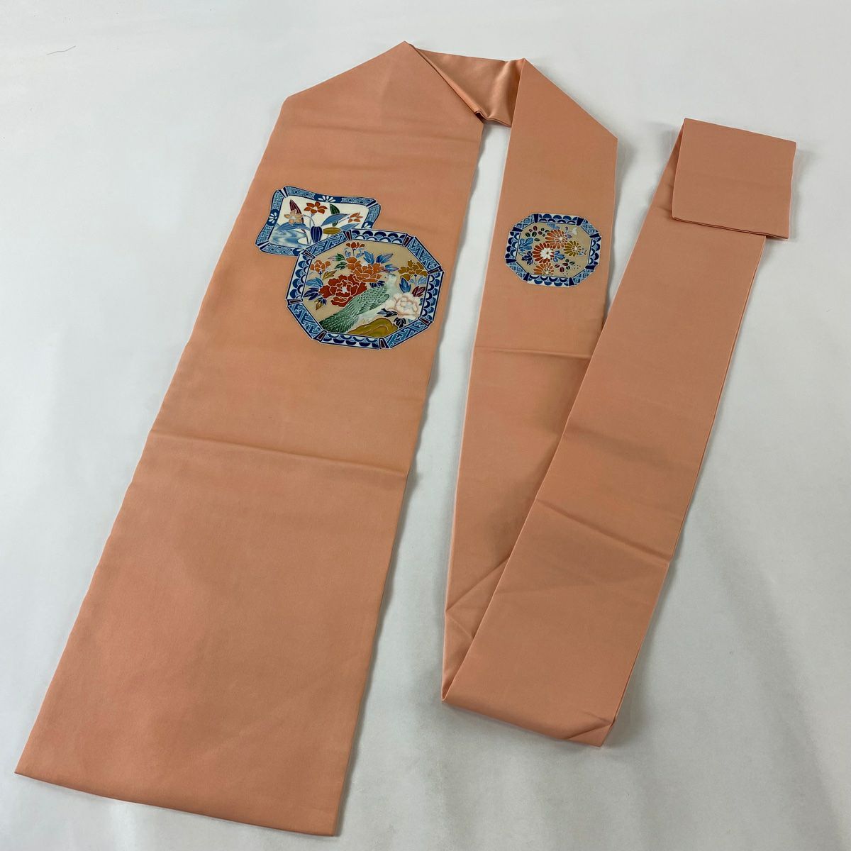 【庫存清倉】 名古屋帶 優品級 器物 花鳥 鮭粉色 純蠶絲