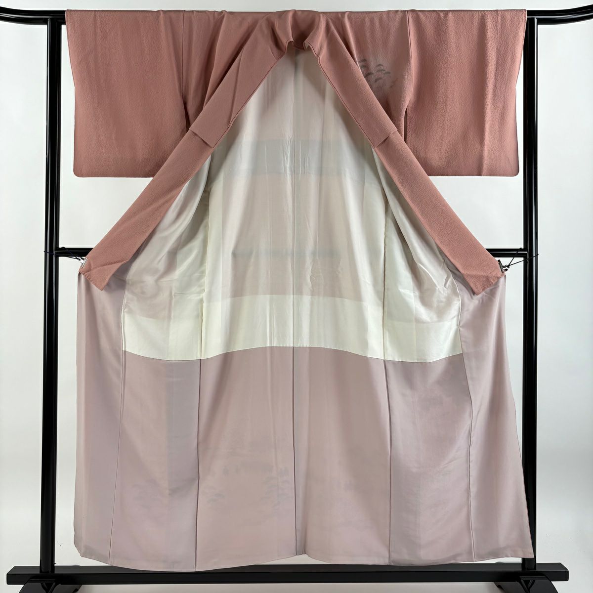 【庫存清倉】 付下 身長154.5cm 袖長62.5cm S 雙層 人物 建築 刺繡 漸層 粉米色 純蠶絲 優品級