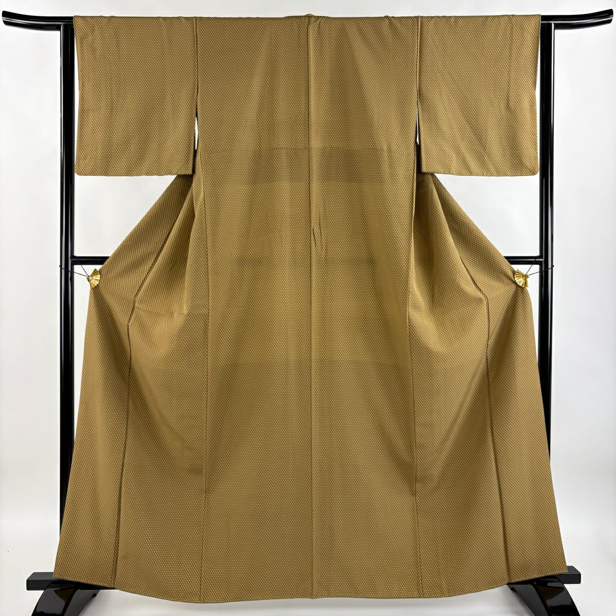 【庫存清倉】 小紋 身長161cm 袖長63.5cm S 雙層 幾何圖案 山吹茶 純蠶絲 優品級