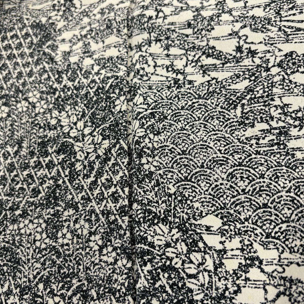 【庫存清倉】訪問服 身長158cm 袖長62.5cm S 雙層 落款有 枝花 青海波 黑灰 純蠶絲 優品級