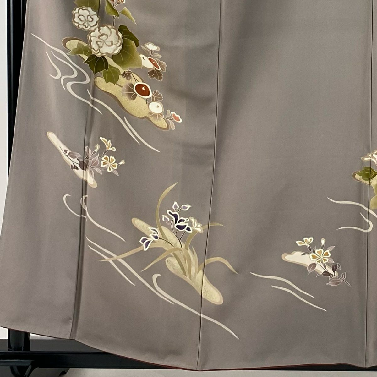 【庫存清倉】 付下 身長158cm 袖長64cm M 雙層 草花紋紋 萬壽菊花 刺繡 金銀彩 淺小豆色 純蠶絲 優品級