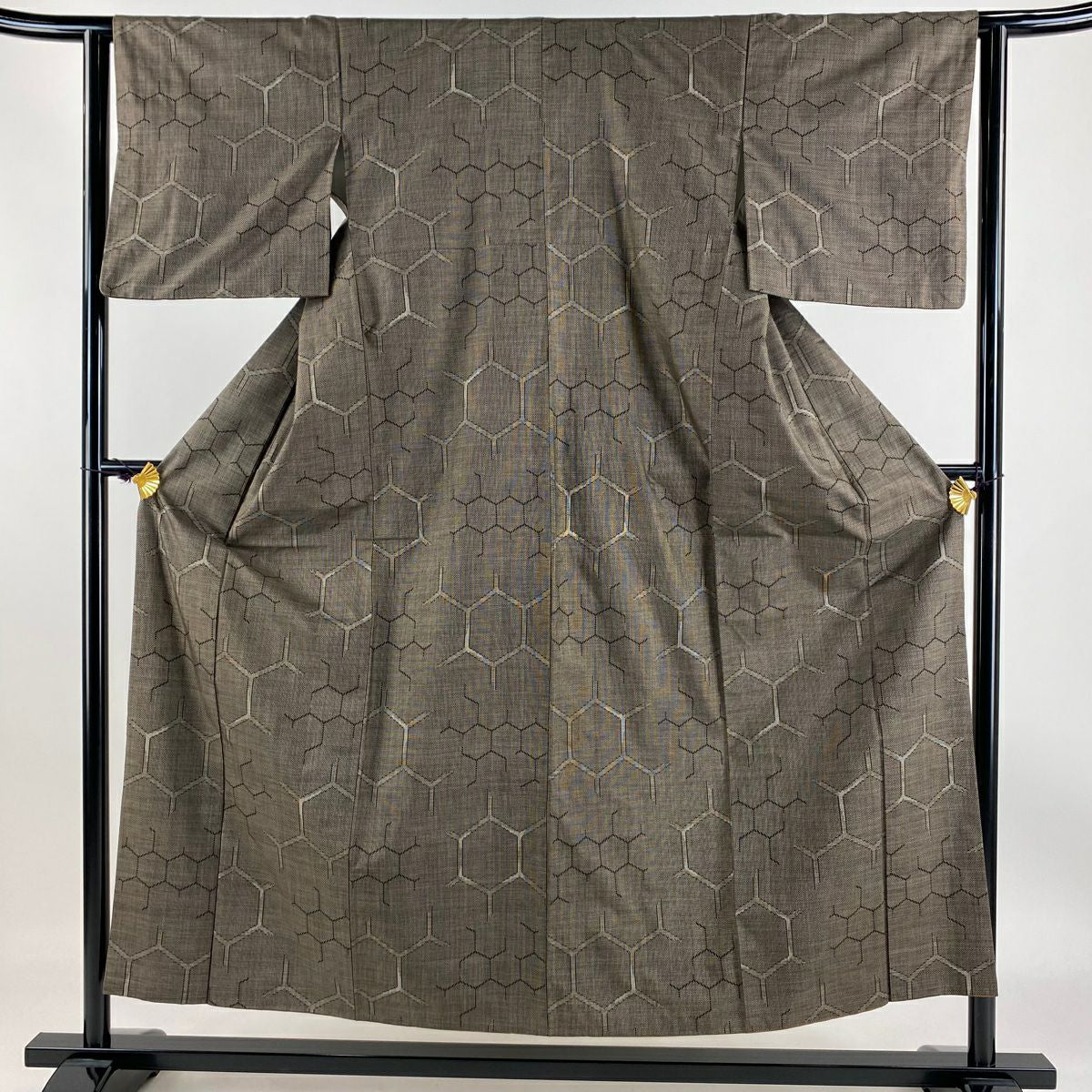 【庫存清倉】 紬織 身長151.5cm 袖長62cm S 雙層 龜甲 焦茶 純蠶絲 美品 秀品級