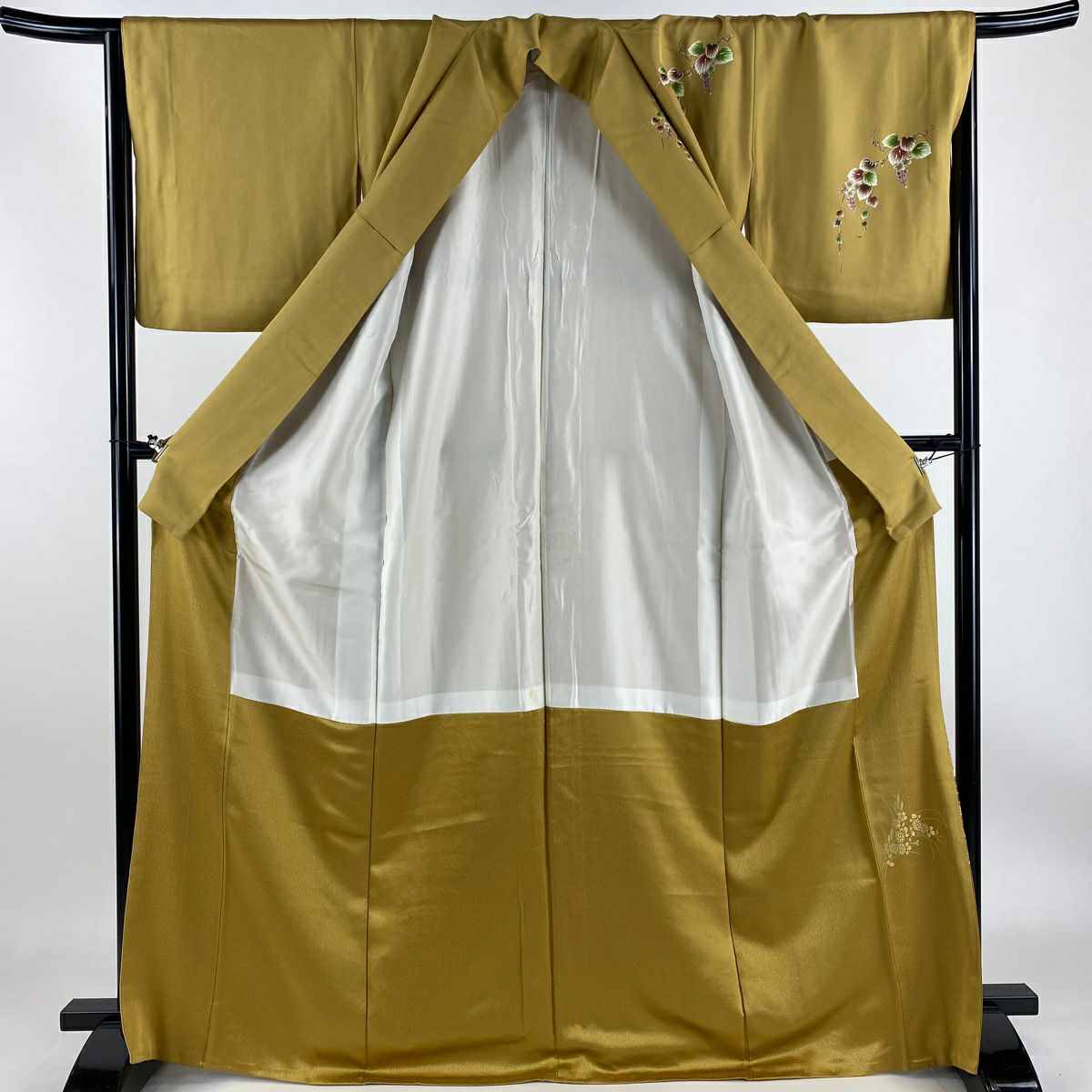 【庫存清倉】訪問服 身長169.5cm 袖長68cm L 雙層 花丸紋 家屋 金銀彩 漸層 山吹茶 純蠶絲 優品級