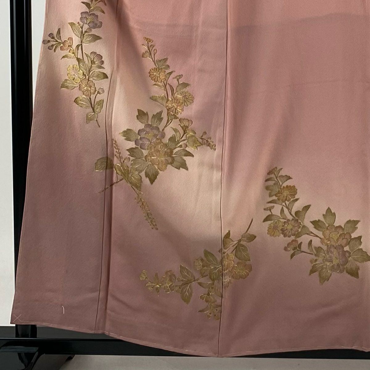 【清倉特賣】 付下 身長157cm 袖長62.5cm S 雙層 草花紋紋 金糸 漸層 粉紅 純蠶絲 優品級
