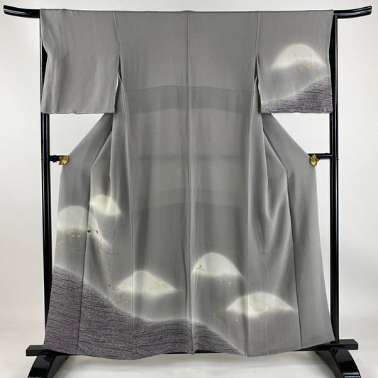 【庫存清倉】訪問服 身長156.5cm 袖長65.5cm M 雙層 吹寄 波 刺繡 金線 灰色 純蠶絲 優品級