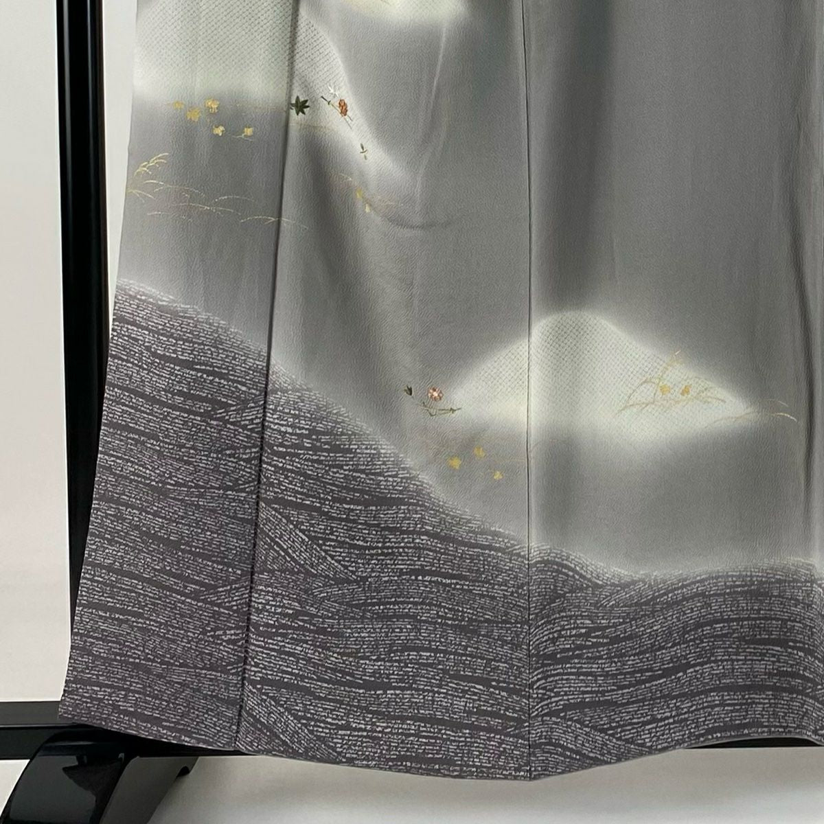 【庫存清倉】訪問服 身長156.5cm 袖長65.5cm M 雙層 吹寄 波 刺繡 金線 灰色 純蠶絲 優品級