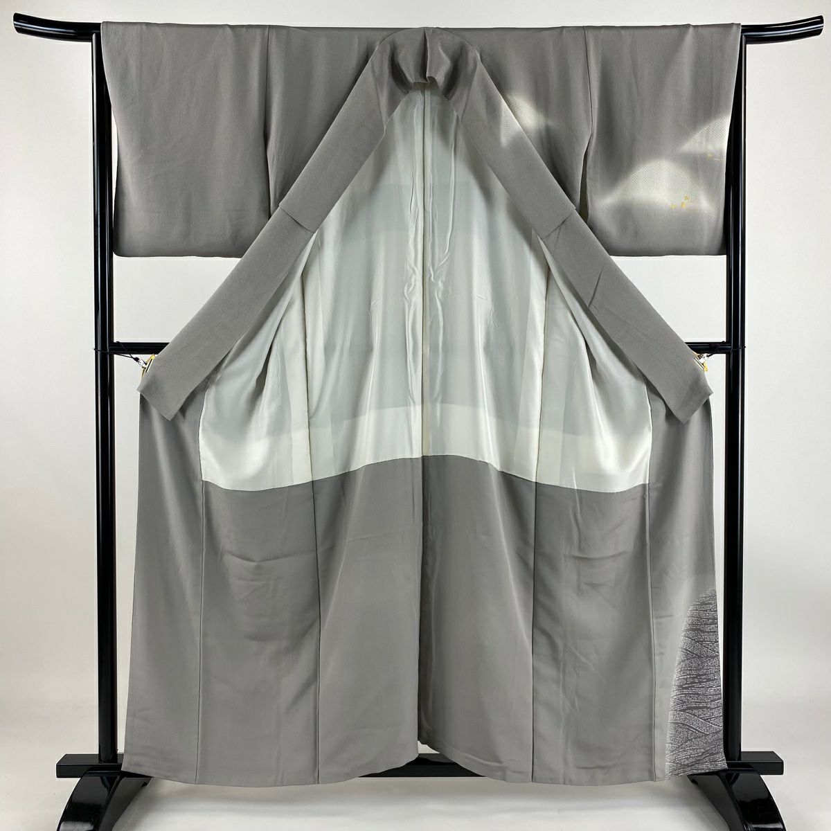 【庫存清倉】訪問服 身長156.5cm 袖長65.5cm M 雙層 吹寄 波 刺繡 金線 灰色 純蠶絲 優品級