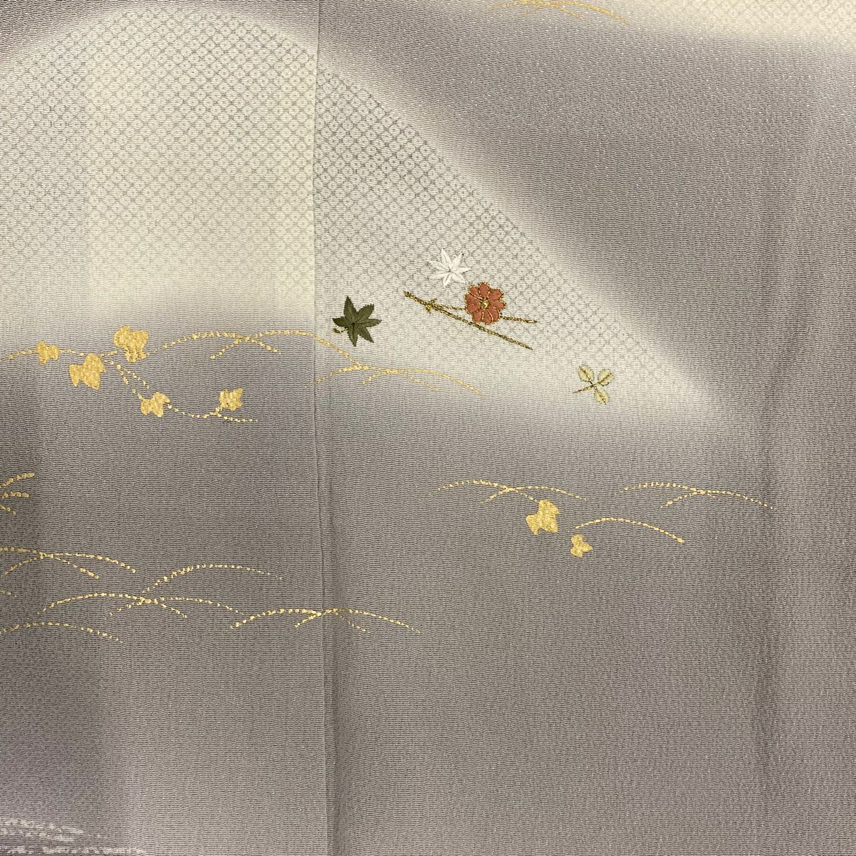 【庫存清倉】訪問服 身長156.5cm 袖長65.5cm M 雙層 吹寄 波 刺繡 金線 灰色 純蠶絲 優品級