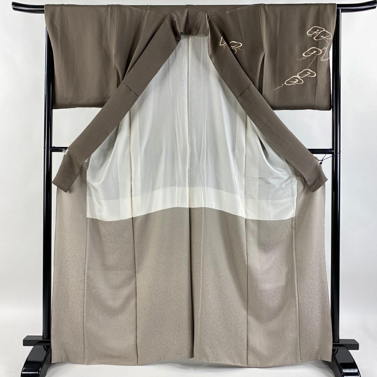 【庫存清倉】訪問服 身長164cm 袖長64.5cm M 雙層 笠松樹 波頭 金銀彩 漸層 灰茶 純蠶絲 優品級
