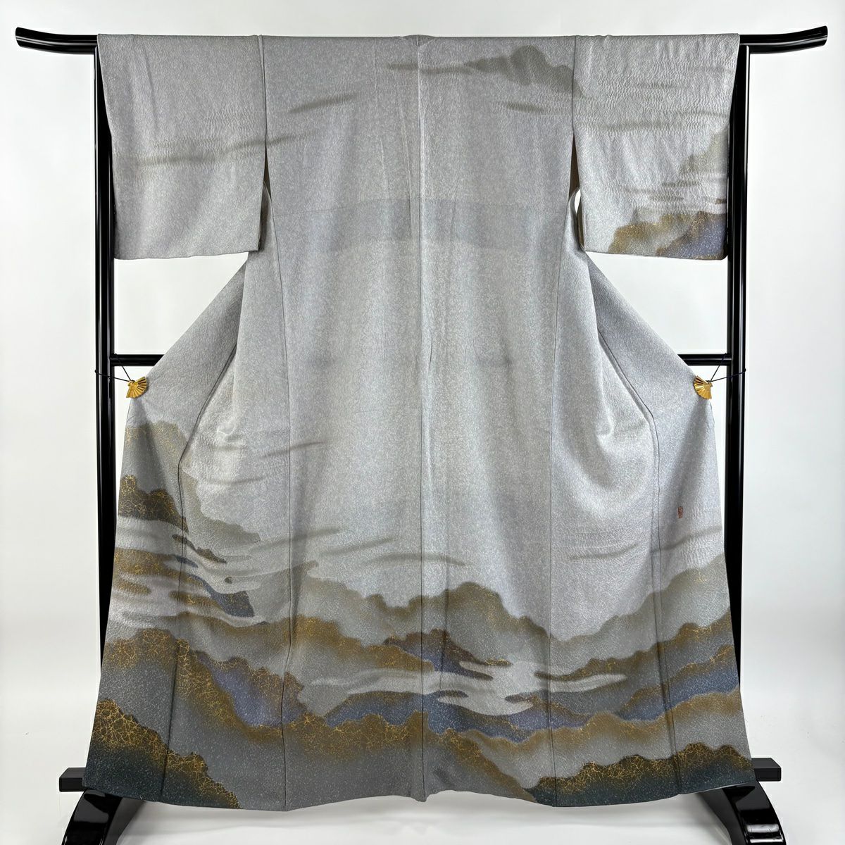 【庫存清倉】訪問服 身長162cm 袖長65.5cm M 雙層 翠山工房 有落款 霞 金銀彩 漸層 青灰色 純蠶絲 優品級