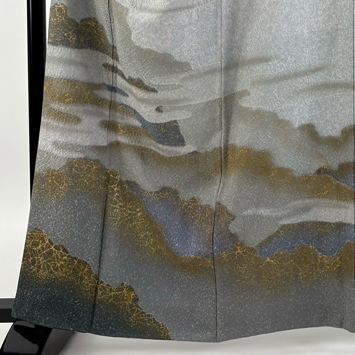 【庫存清倉】訪問服 身長162cm 袖長65.5cm M 雙層 翠山工房 有落款 霞 金銀彩 漸層 青灰色 純蠶絲 優品級