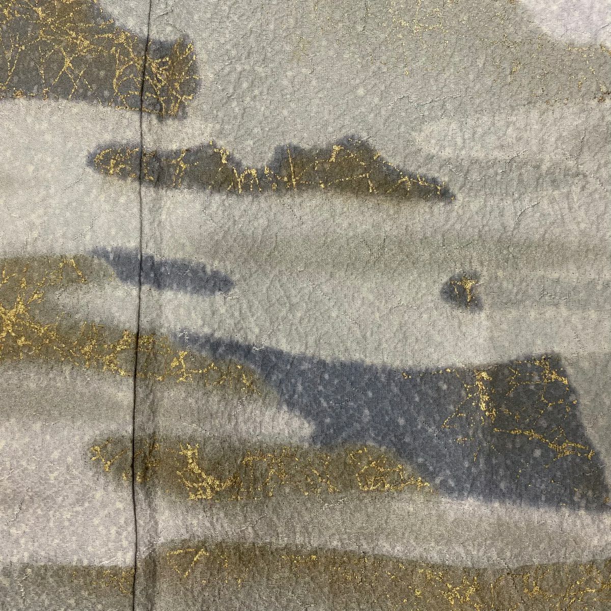 【庫存清倉】訪問服 身長162cm 袖長65.5cm M 雙層 翠山工房 有落款 霞 金銀彩 漸層 青灰色 純蠶絲 優品級