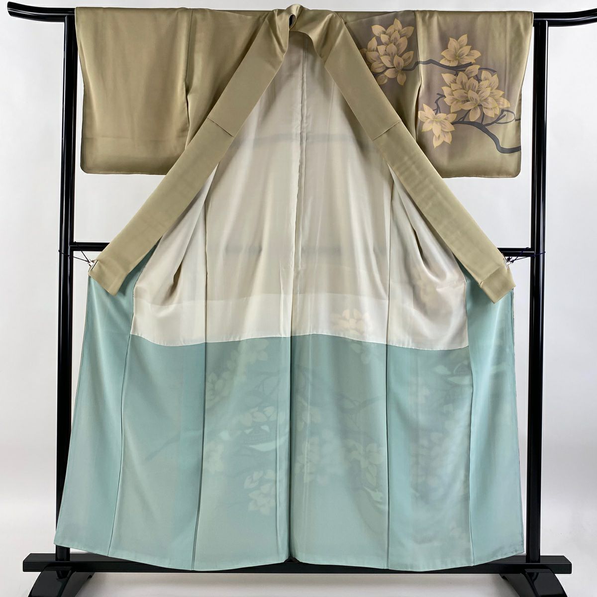 【庫存清倉】訪問服 身長157.5cm 袖長63cm S 雙層 枝花 建物 漸層 薄茶 純蠶絲 優品級