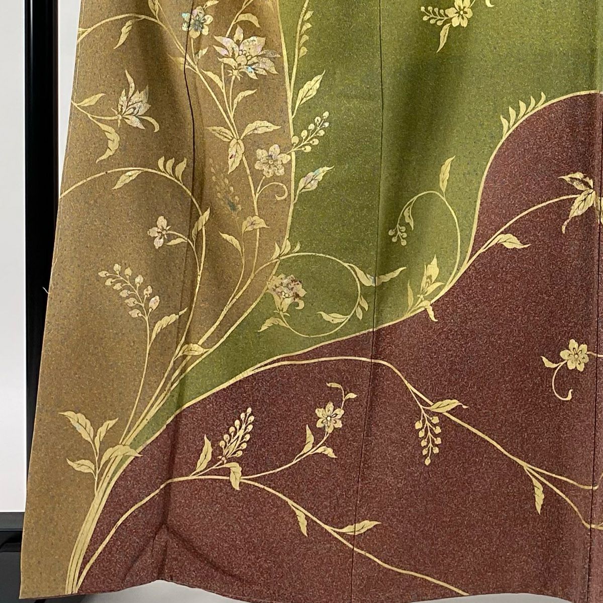【庫存清倉】訪問服 身長165cm 袖長63.5cm S 雙層 花唐草紋 染分 金彩裝飾 茶 純蠶絲 優品級