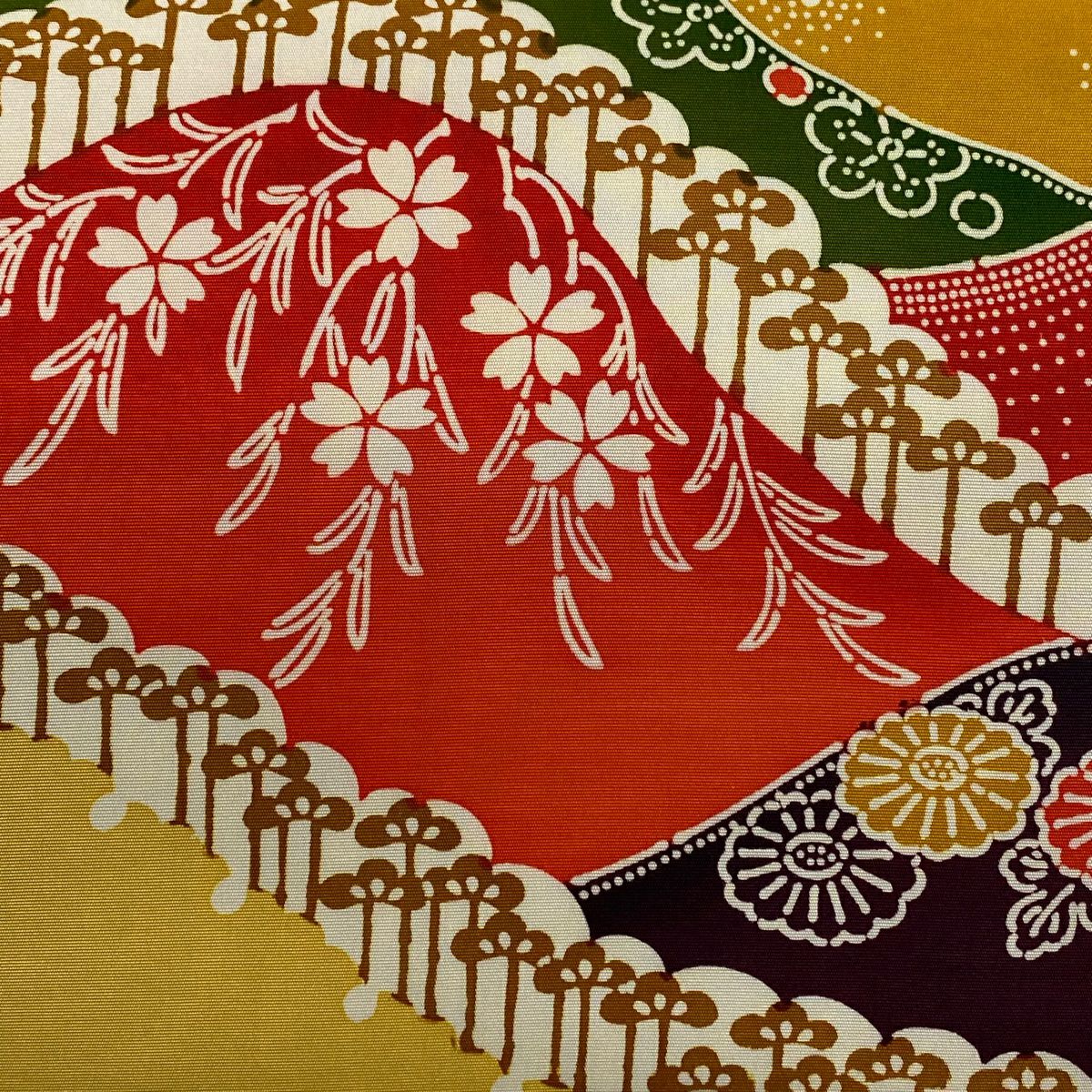 【庫存清倉】 名古屋帶 優品級 山脈 枝垂櫻 紅 純蠶絲
