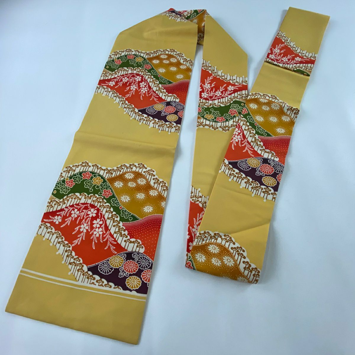 【庫存清倉】 名古屋帶 優品級 山脈 枝垂櫻 紅 純蠶絲