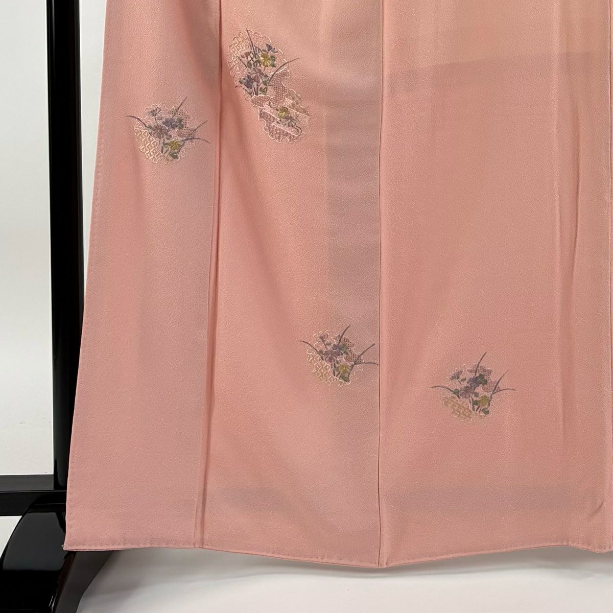 【庫存清倉】 付下 身長165.5cm 袖長65cm M 雙層 雪輪 草花紋刺繡 粉紅 純蠶絲 美品 秀品級 一個紋