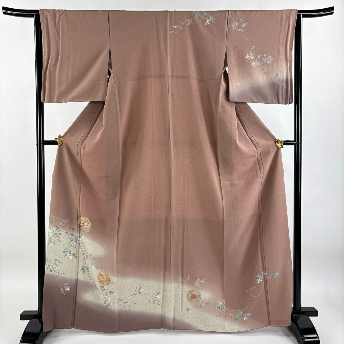 【庫存清倉】訪問服 身長164.5cm 袖長64cm M 雙層 雪輪 枝花 刺繡 金線 小豆色 純蠶絲 優品級
