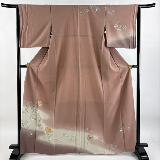【庫存清倉】訪問服 身長164.5cm 袖長64cm M 雙層 雪輪 枝花 刺繡 金線 小豆色 純蠶絲 優品級