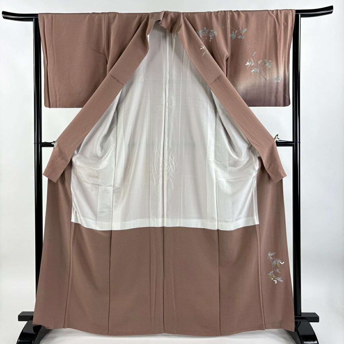 【庫存清倉】訪問服 身長164.5cm 袖長64cm M 雙層 雪輪 枝花 刺繡 金線 小豆色 純蠶絲 優品級