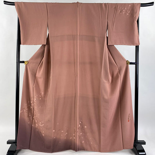 【庫存清倉】 付下 身長166cm 袖長68.5cm L 雙層 小篠綾子 落款 花瓣 葉紋 刺繡 金絲 粉色 純蠶絲 名品級
