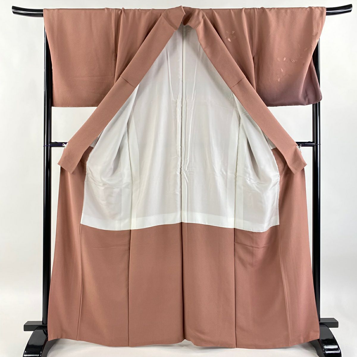 【庫存清倉】 付下 身長166cm 袖長68.5cm L 雙層 小篠綾子 落款 花瓣 葉紋 刺繡 金絲 粉色 純蠶絲 名品級