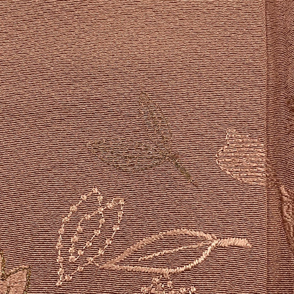 【庫存清倉】 付下 身長166cm 袖長68.5cm L 雙層 小篠綾子 落款 花瓣 葉紋 刺繡 金絲 粉色 純蠶絲 名品級