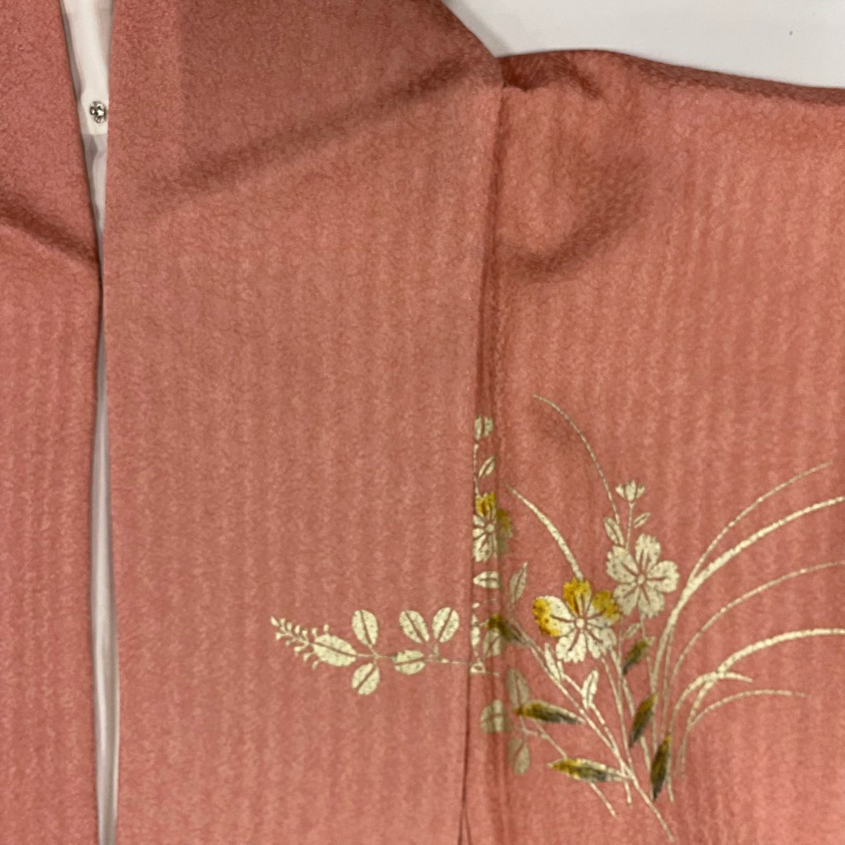 【庫存清倉】訪問服 身長158.5cm 袖長65cm M 雙層 扇子子 草花紋紋 金絲 金銀彩 粉紅 純蠶絲 優品級