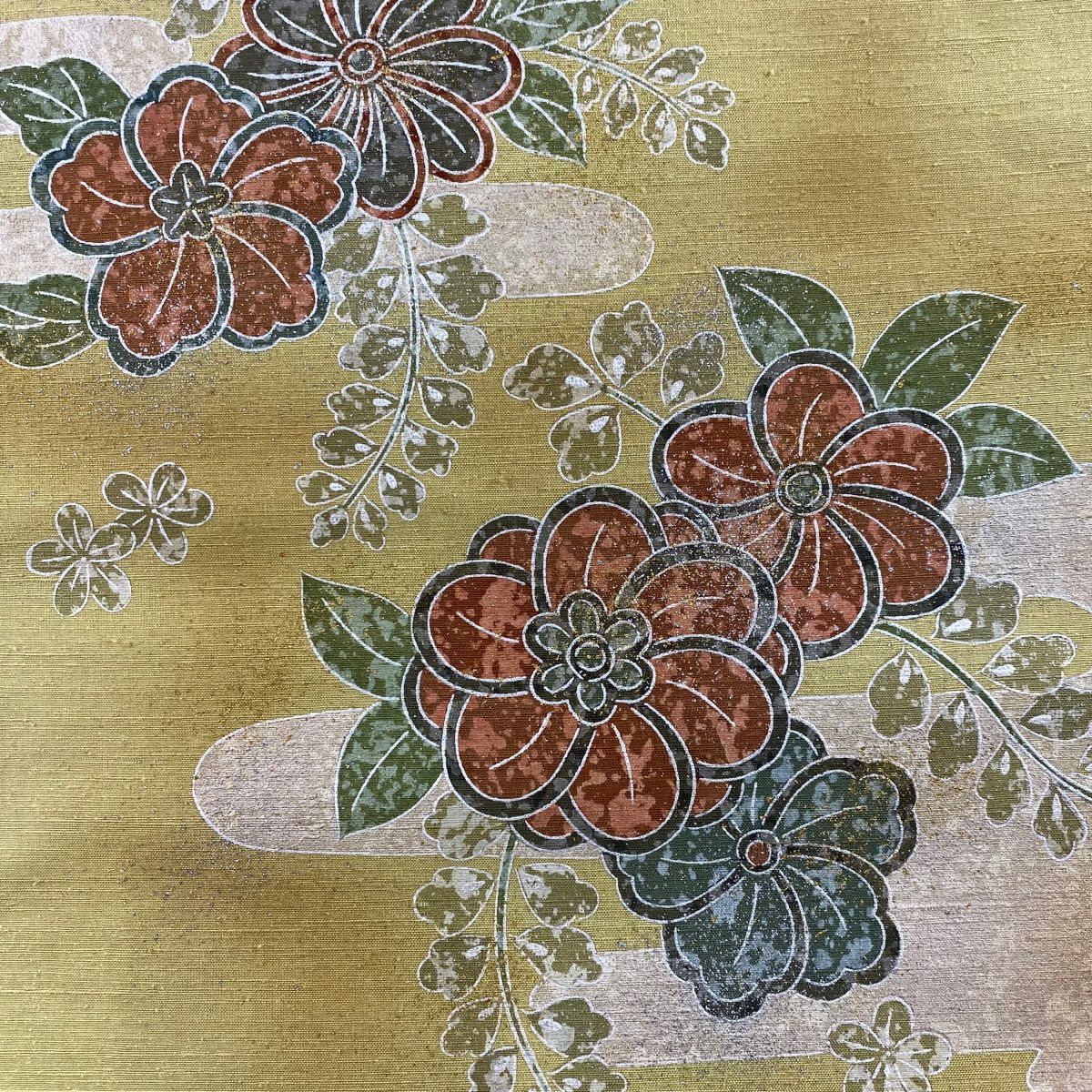 【清倉特賣】 名古屋帶 優品級 紬織織 草花紋紋 淡霞 金銀彩 漸層 淡黃 純蠶絲