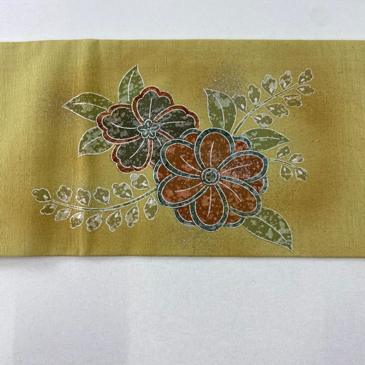 【清倉特賣】 名古屋帶 優品級 紬織織 草花紋紋 淡霞 金銀彩 漸層 淡黃 純蠶絲