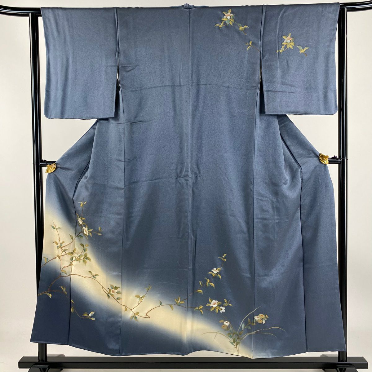 【庫存清倉】訪問服 身長153.5cm 袖長62cm S 雙層 枝花 金彩裝飾 螺鈿 青灰 純蠶絲 優品級